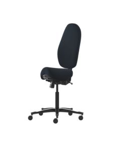 Malmstolen H5, hög rygg, 58–79 cm, svart tyg, aluminium fotkryss – Köpt i befintligt skick – outletvara med begränsad reklamationsrätt