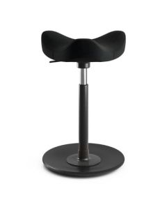 Varier Move Ståstödstol, svart/grått tyg, svart fot, Medium 56–82 cm – Repor på foten – Köpt i befintligt skick – outletvara med begränsad reklamationsrätt